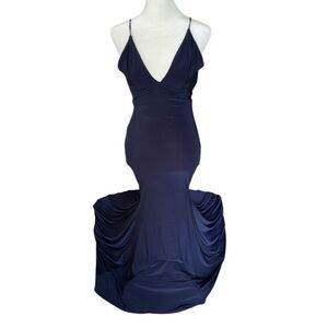 Club L London blue stretchy evening dress with train 2